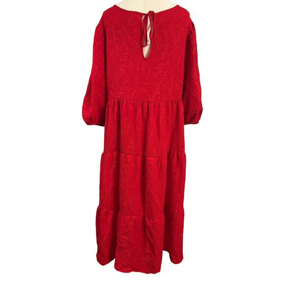 AVA & VIV Red Tiered Long Maxi Dress | Short Sleeve Shimmery Party Holiday | 1X - Picture 2 of 10